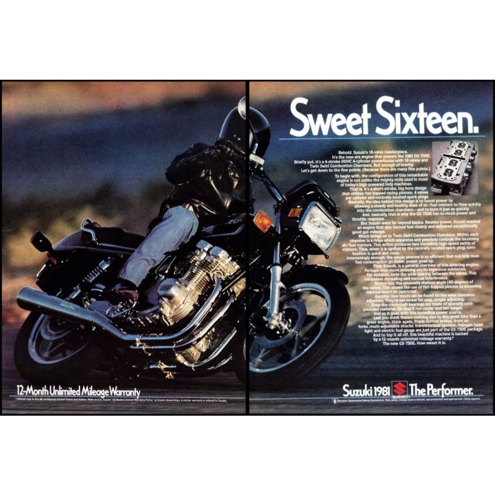 1981 Suzuki GS-750 Performer Motorcycle 2 Page Vintage Print Ad Leather Wall Art